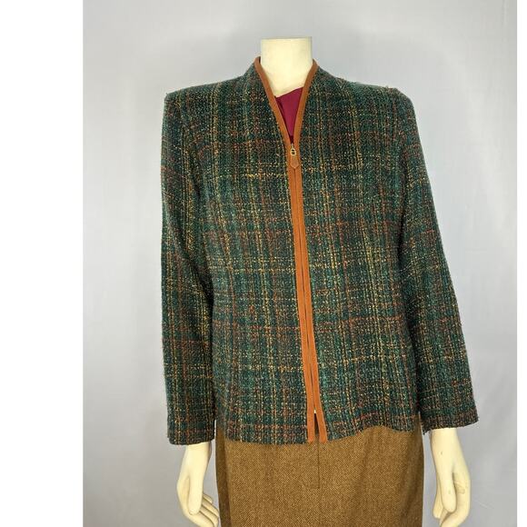 Vintage M.H.M. Melissa Harper collarless brown plaid woven blazer size 14 - Picture 5 of 11